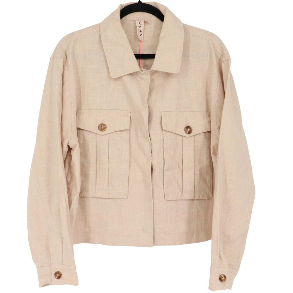 Dolan Left Coast Collection Tan Linen Blend Utility Jacket Womens Size L Cropped